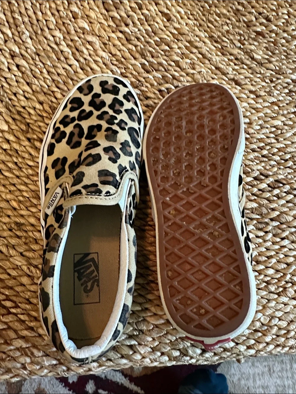 Vans Kids 2.5 Slip-On Sneakers in Leopard Print Tan and Black